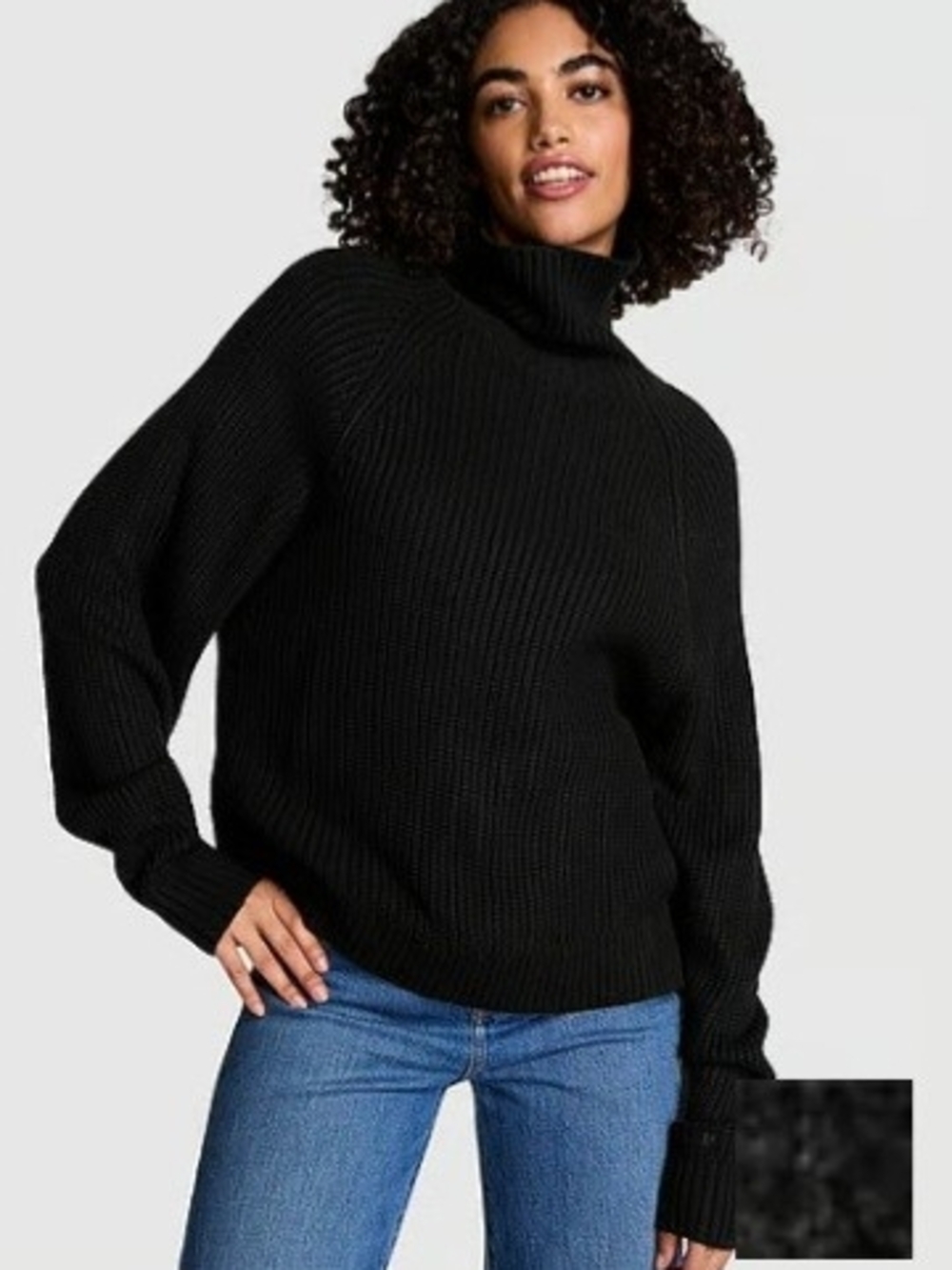 PINK Victoria's Secret Black Varsity Knit Chunky Turtleneck Sweaters Size L